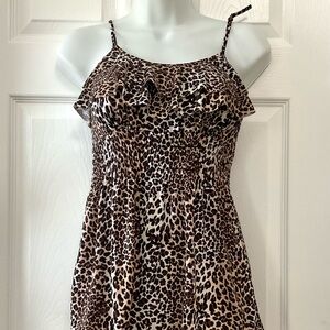 Retro Leopard Print Ruffle Babydoll Top